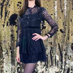 Zara Elegant Lace Dress Black Medium NWT
